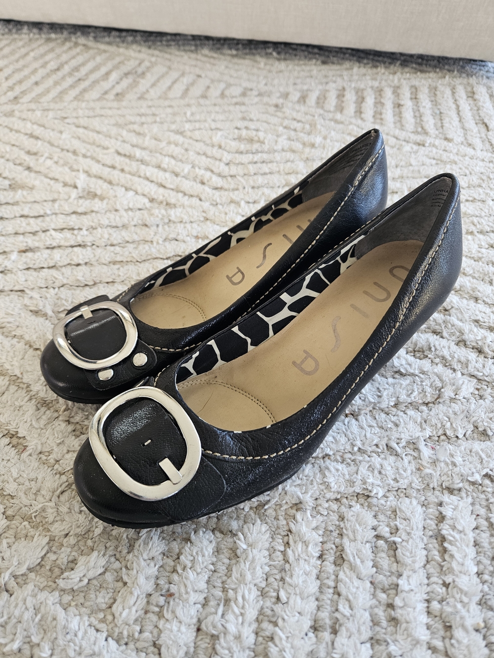 Unisa Black Leather Buckle Wedge